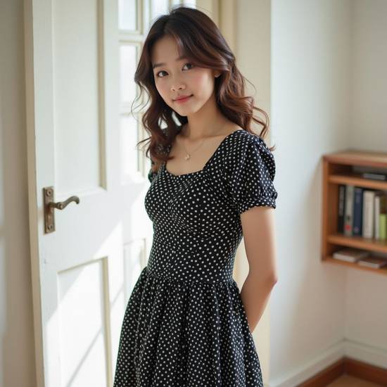 黑色波點裙子搭配圖片，黑色波點裙時尚搭配圖片精選
